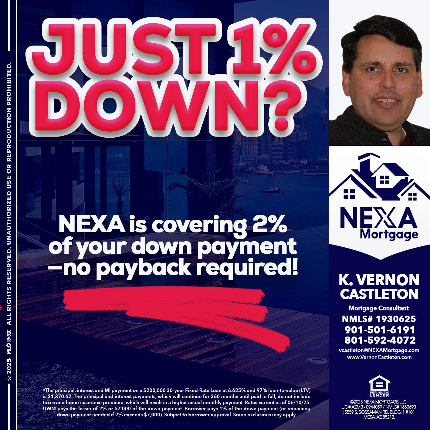 JUST 1% DOWN - K. Vernon Castleton -Mortgage Consultant