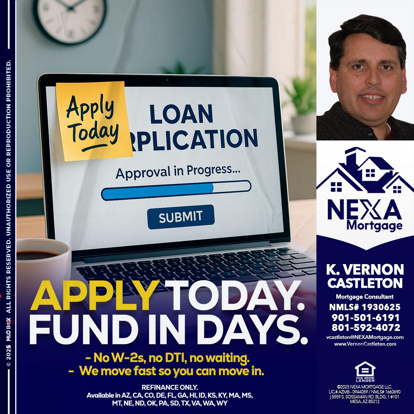 APPLY TODAY - K. Vernon Castleton -Mortgage Consultant