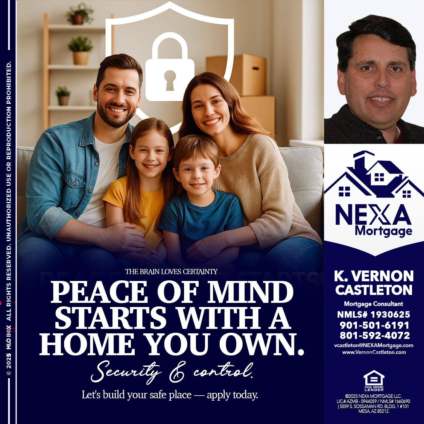 peace of mind - K. Vernon Castleton -Mortgage Consultant