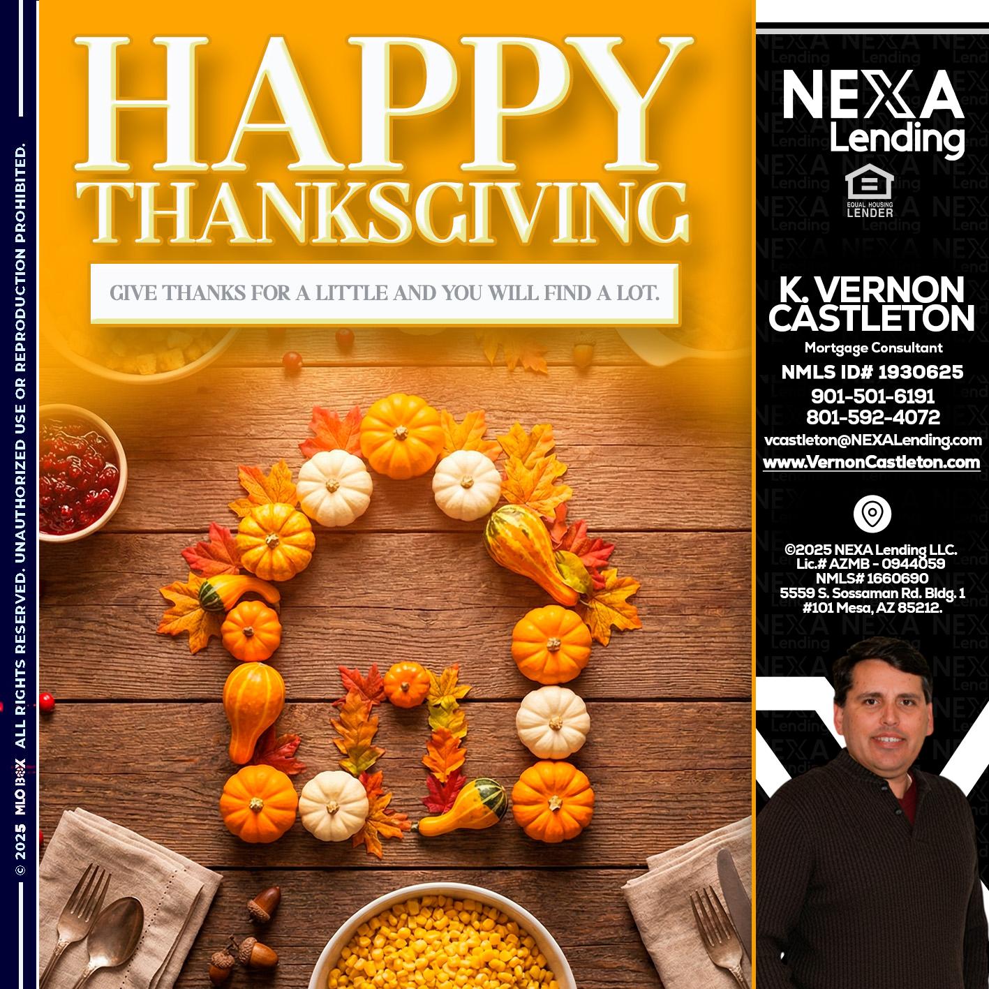 HAPPY THANKSGIVING - K. Vernon Castleton -Mortgage Consultant