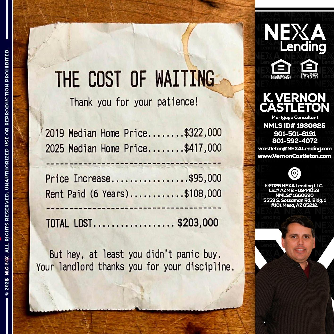 THE COST OF WAITING - K. Vernon Castleton -Mortgage Consultant