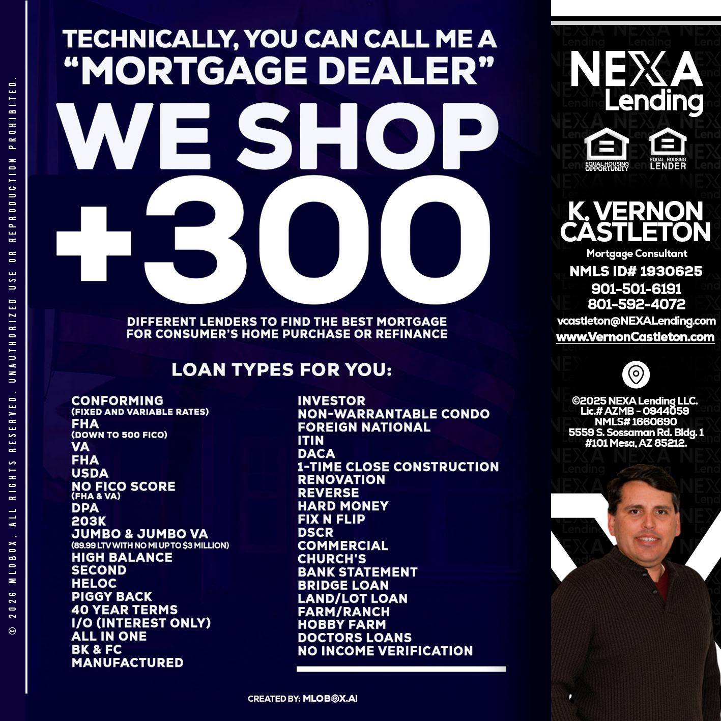 300+ LENDERS - K. Vernon Castleton -Mortgage Consultant