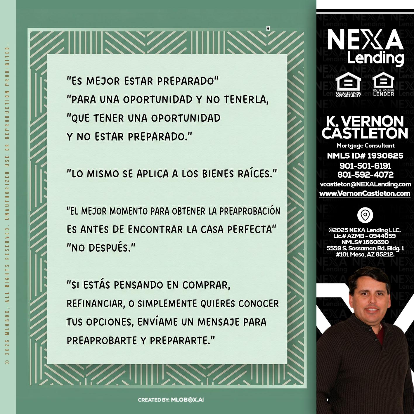 ES MEJOR ESTAR PREPARADO - K. Vernon Castleton -Mortgage Consultant