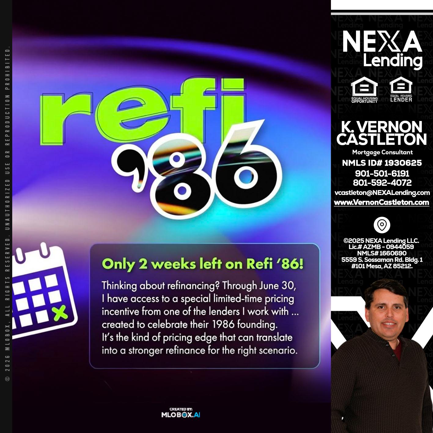 REFI 86 - K. Vernon Castleton -Mortgage Consultant