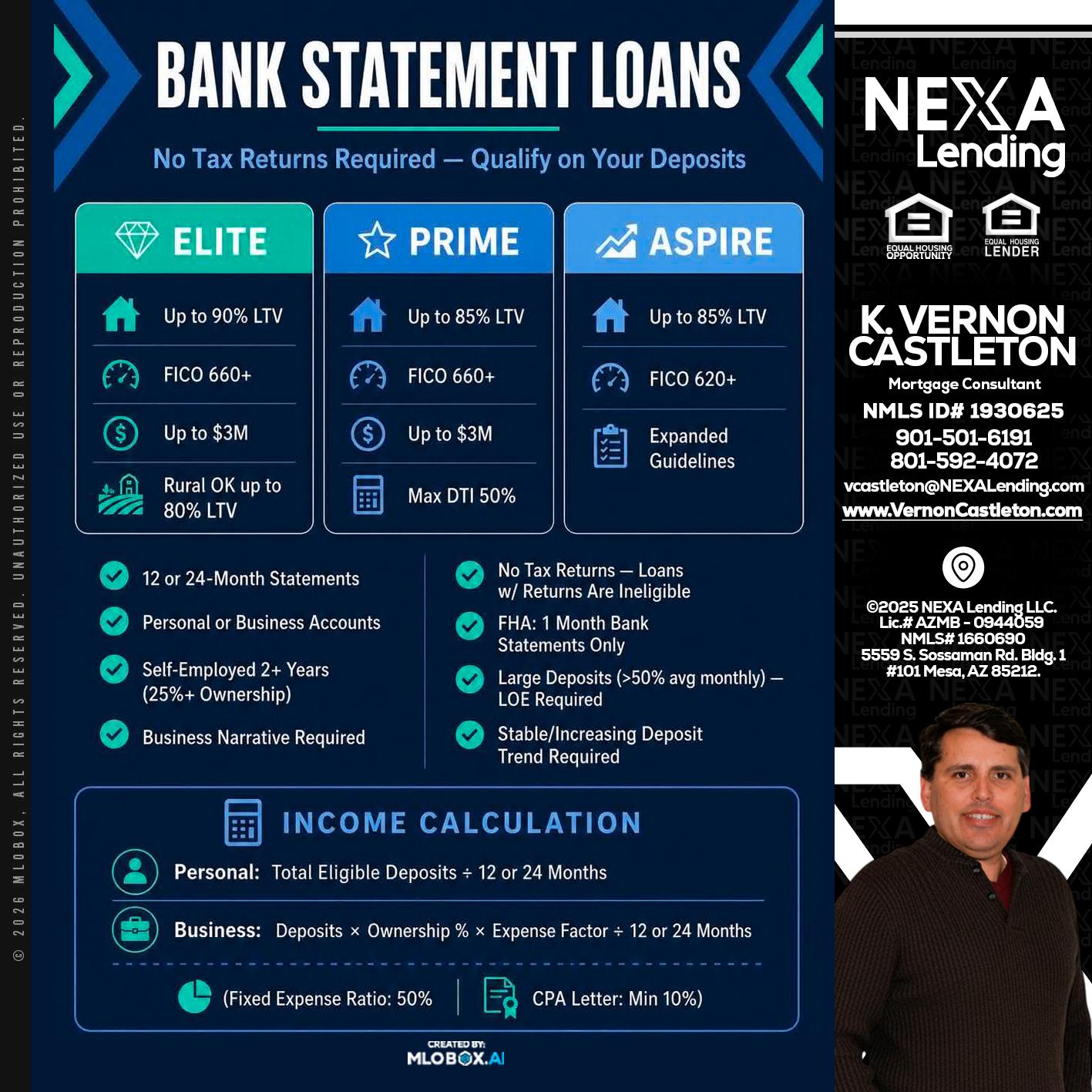 BANK STATEMENT - K. Vernon Castleton -Mortgage Consultant